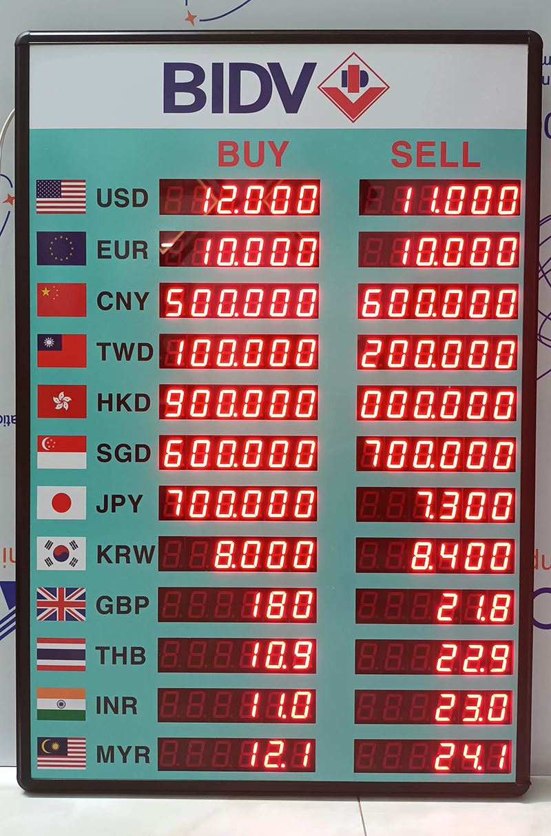 Bảng điện tử hiển thị tỷ giá ngoại tệ