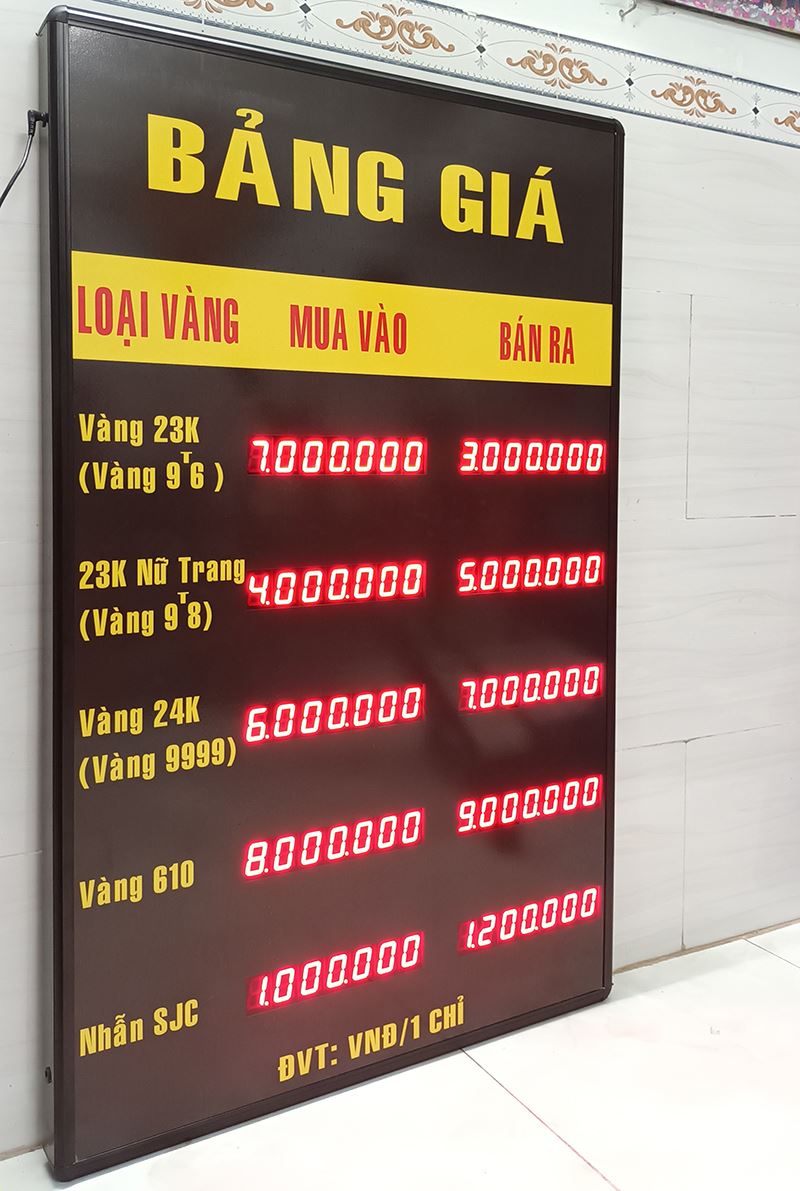 Bảng hiển thị tỷ giá vàng