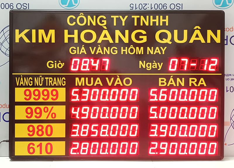 Bảng tỷ giá vàng