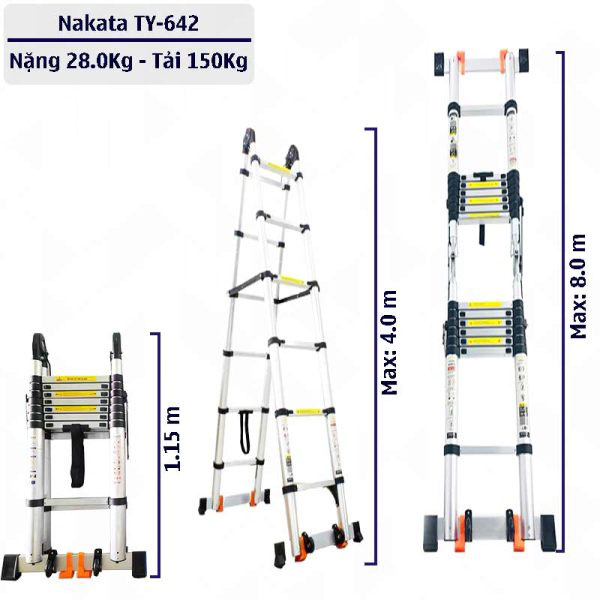 Thang Rút Đôi Chữ A 4,1m chữ I 8,1m Đai Đen Nakata TY642